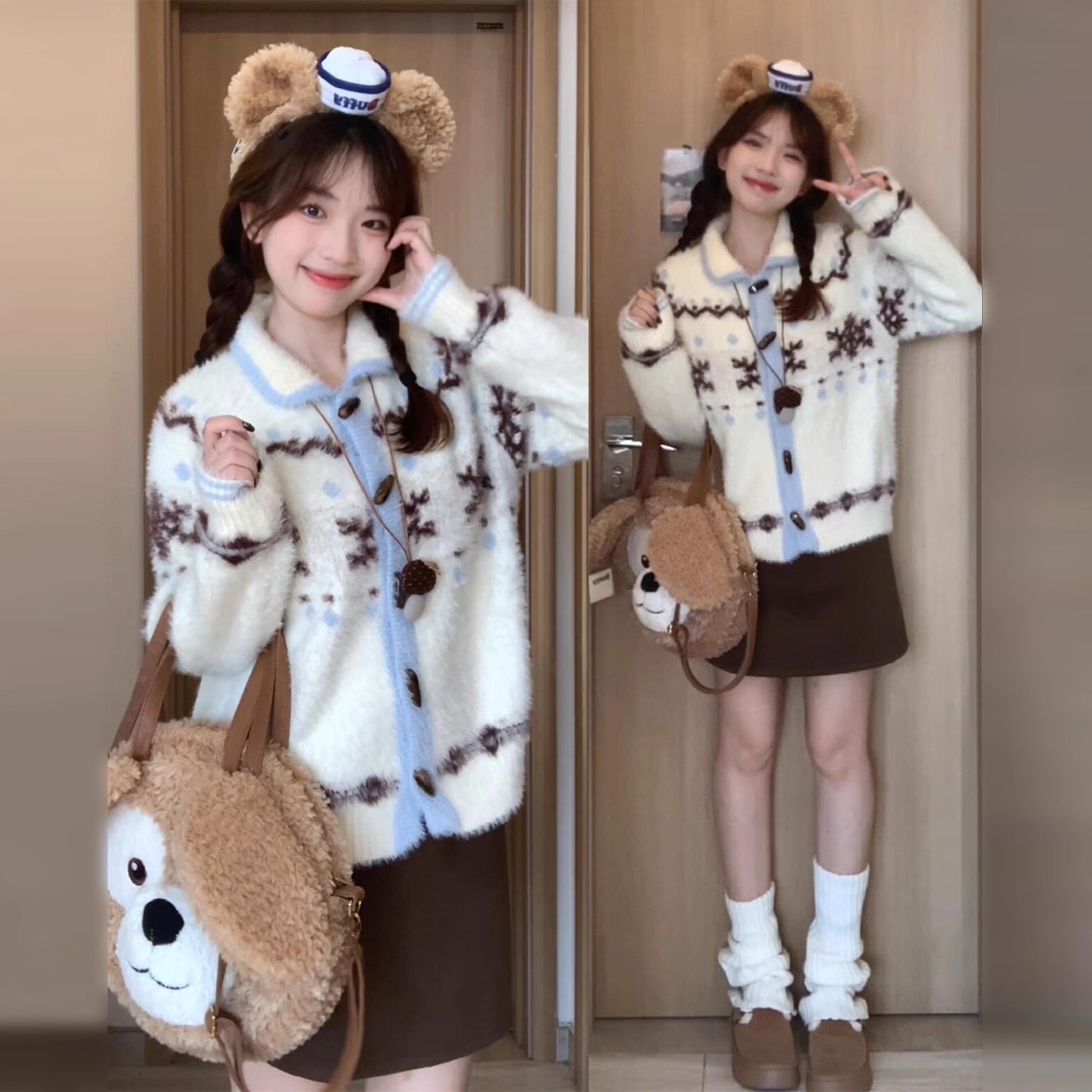 费尔岛白毛衣慵懒高级感超好看厚针织开衫外套女上衣2025秋冬新款