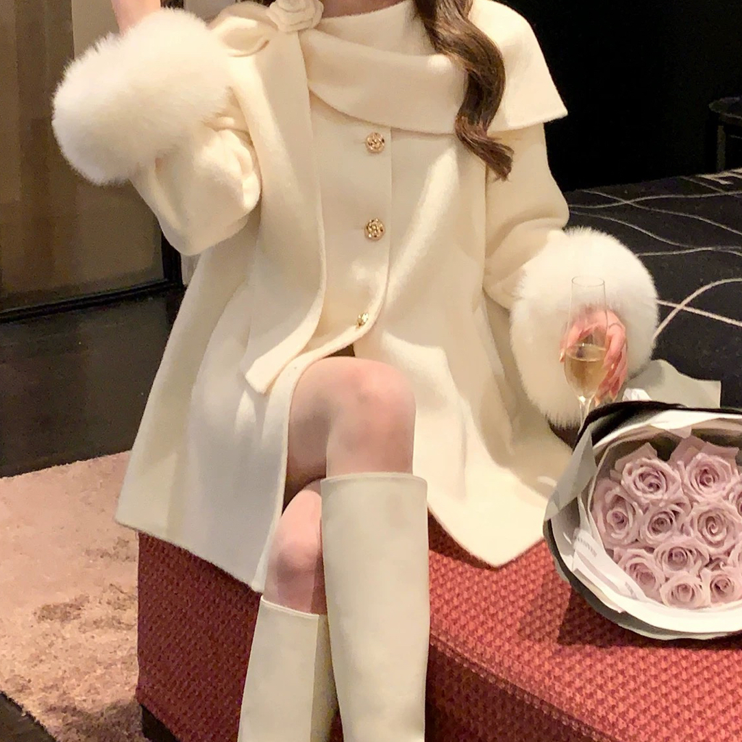 富家千金小香风双面呢外套冬季气质韩版通勤百搭长袖纯色外套