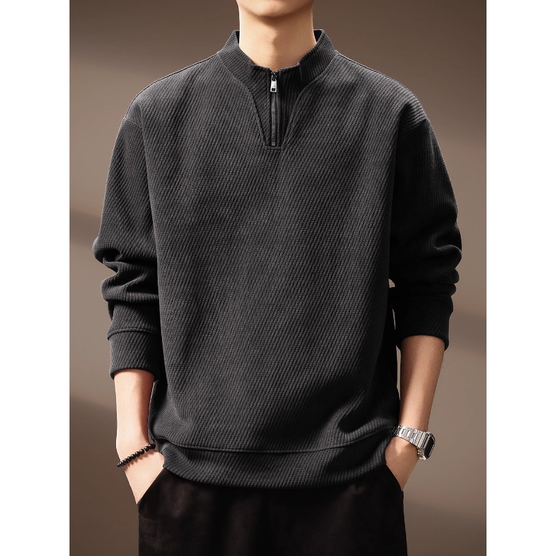 MR.MUDI/穆迪先生高端肌理感卫衣男秋季休闲半拉链雪尼尔立领上衣