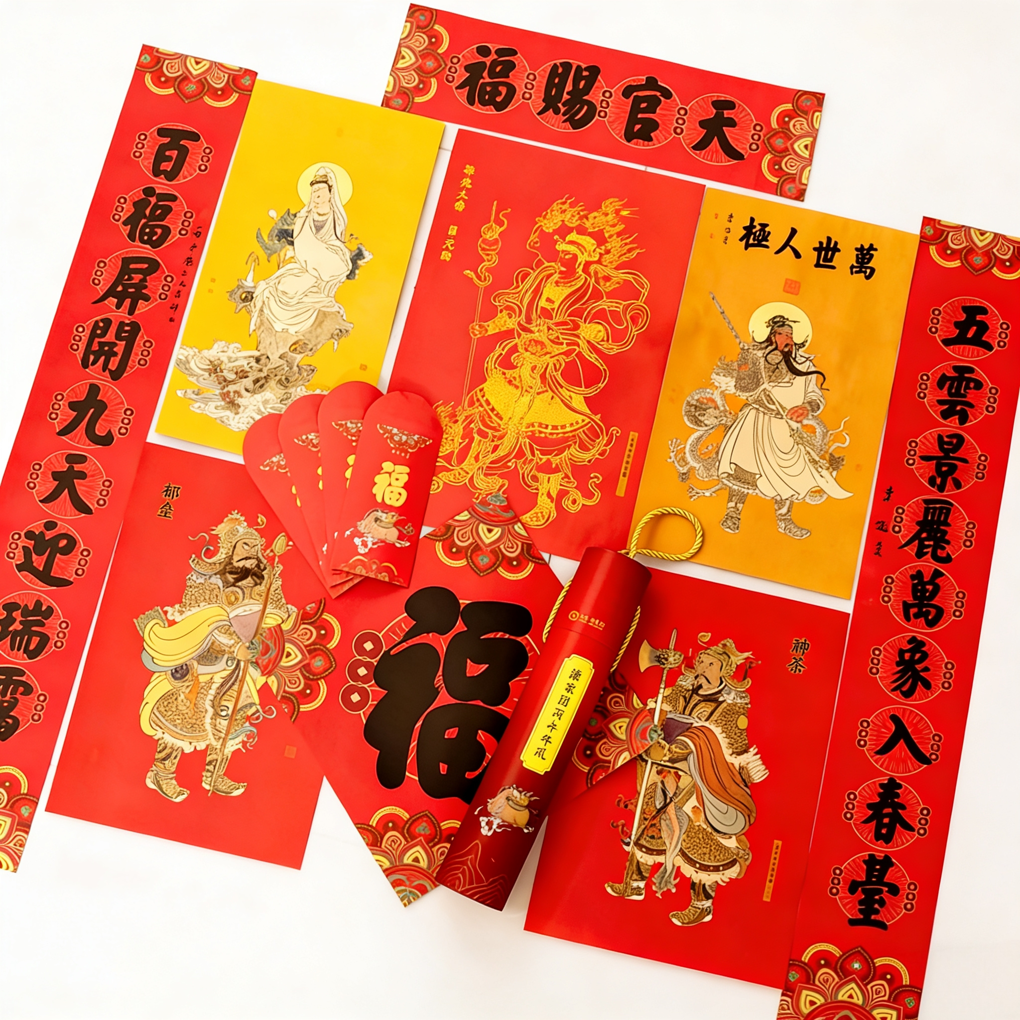 师老师督造2026年新年年货大礼包对联/福字/红包/年画/门神