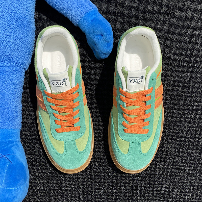 男黄色德训鞋绿黄色运动鞋男士欧若动感风秋季板鞋大码反毛皮男鞋