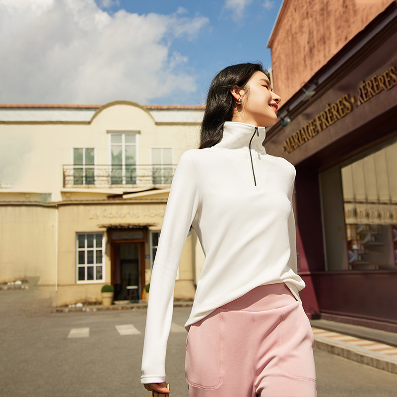 女士德绒卫衣绒衫秋冬新款半高领拉链保暖修身长袖双面德绒上衣