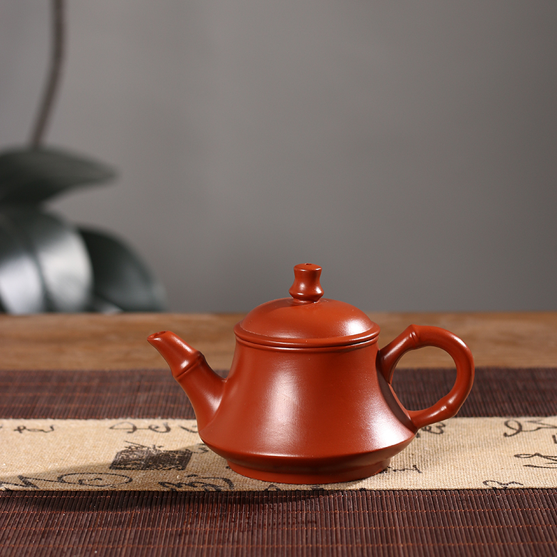 潮州原矿朱泥手拉壶竹节金钟壶大容量工夫茶壶家用冲茶壶工夫茶器
