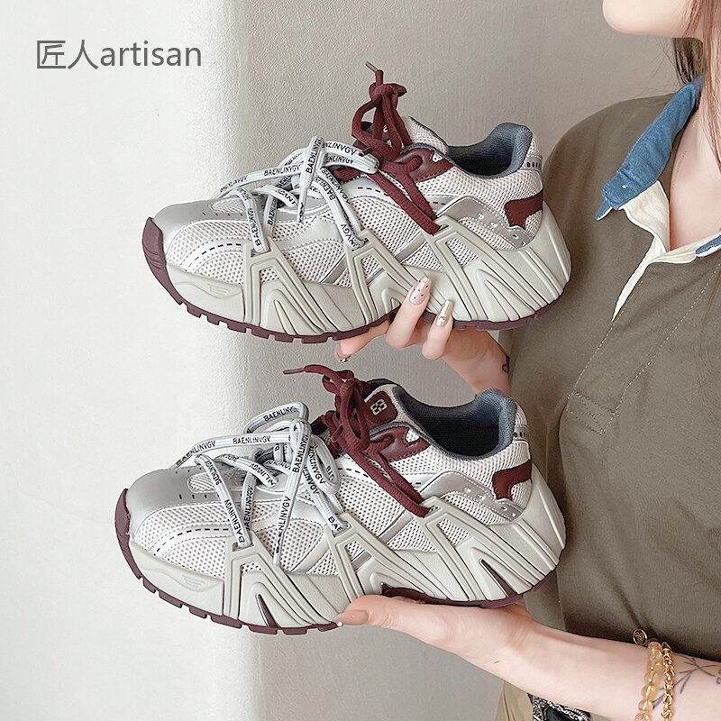 巴黎真皮老爹鞋女2025春夏新款爆款厚底增高百搭跑步鞋休闲运动鞋