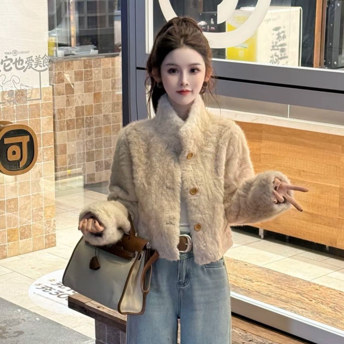 【新款+运费险】立领短款加厚皮毛一体毛毛外套女小个子毛毛上衣