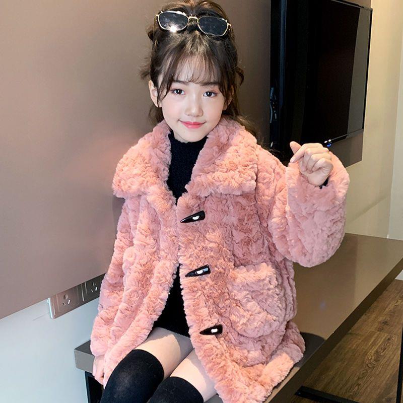 女童羊羔绒外套秋冬装2024新款洋气加绒厚皮毛一体儿童冬季毛毛衣