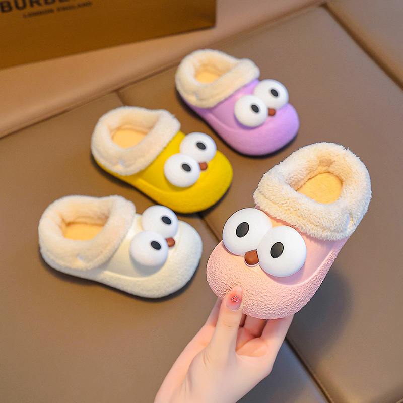 秋冬季保暖儿童棉鞋子童鞋紫拖鞋冬加绒加厚可拆卸男女童可爱拖鞋