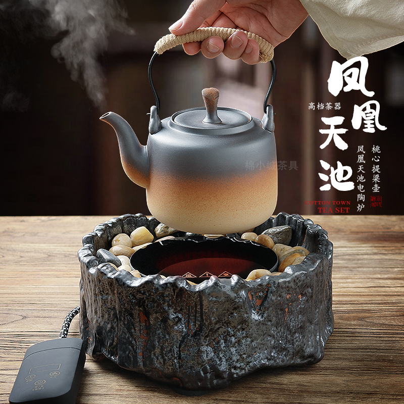 棉小城2025新款煮茶炉鹅软石电陶炉提梁壶陶壶复古围炉煮茶烧水壶