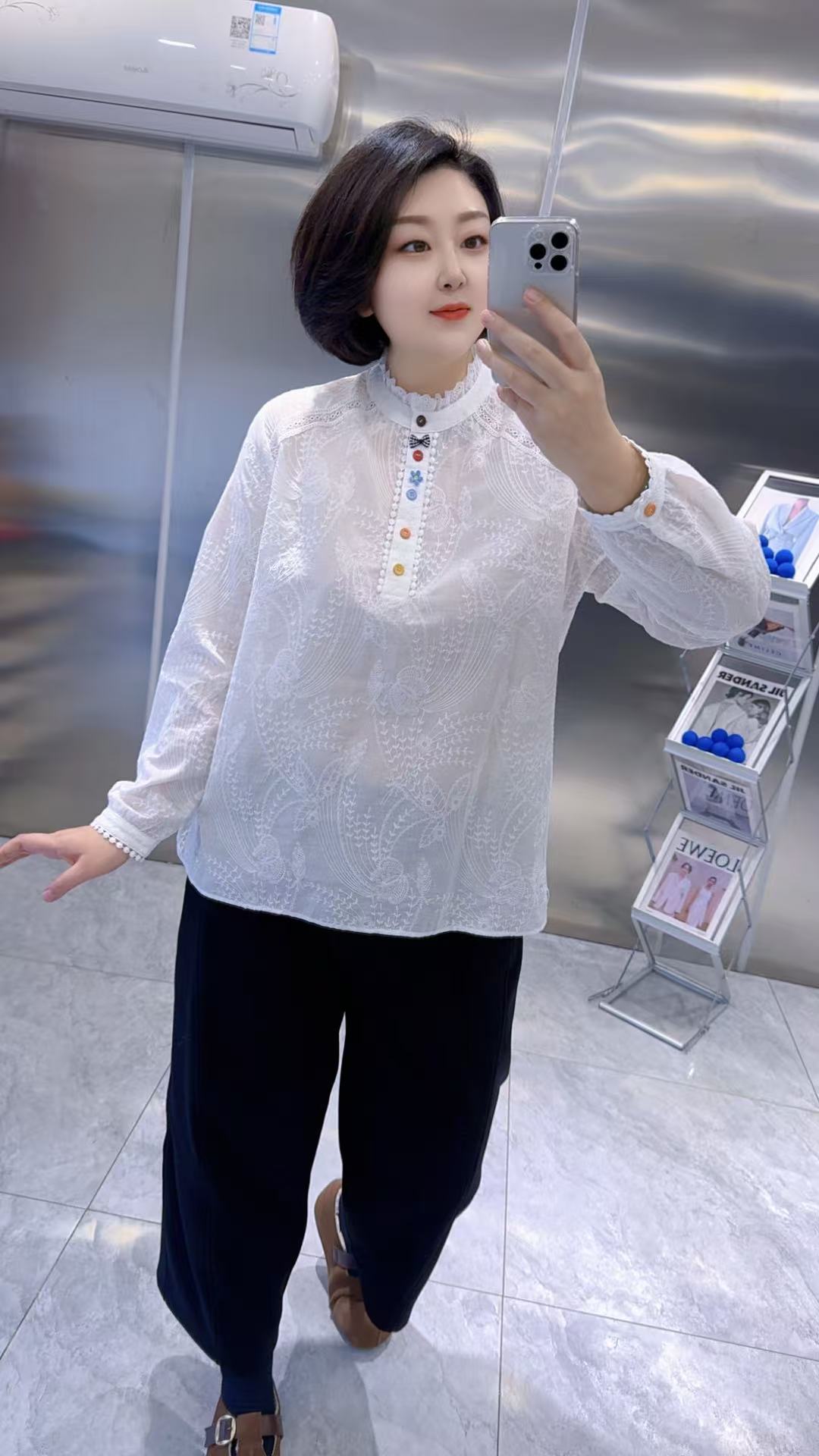 【聪姐推荐】5058提花刺绣花边领小衫（衣长76，胸围128）