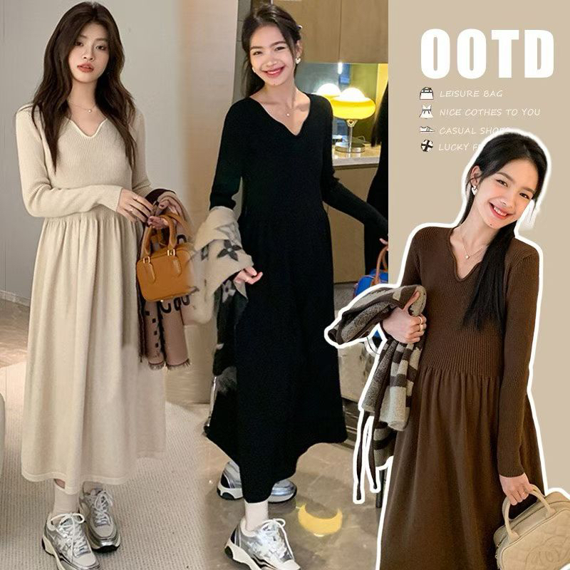 【甜甜圈】加厚针织内搭打底裙垂坠感连衣裙秋冬小个子孕妇毛衣裙冬