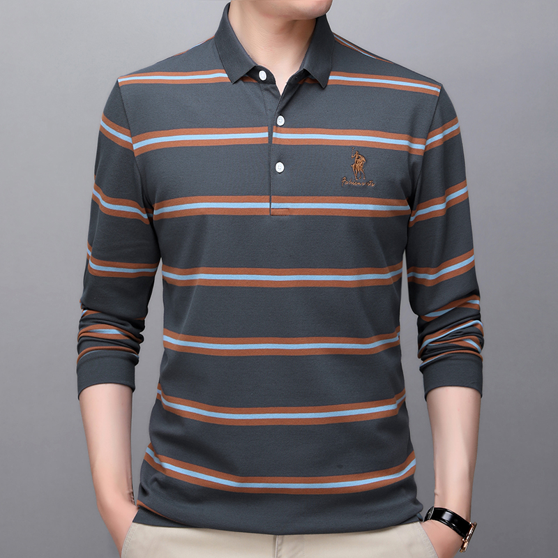保罗正版旗舰店官方正品秋季男士POLO衫条纹卫衣长袖翻领宽松男装