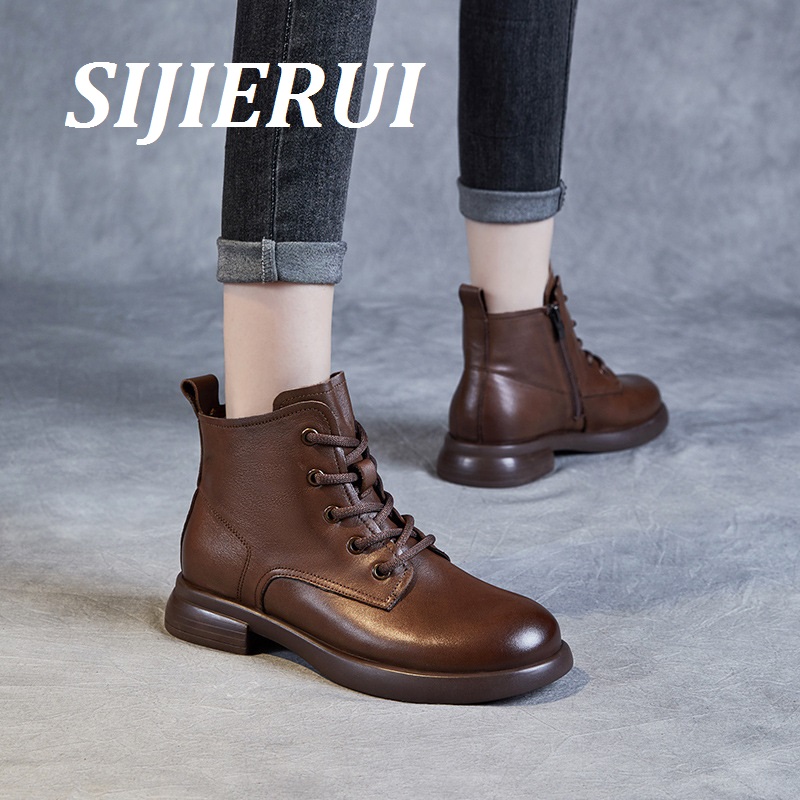 SIJIERUI马丁靴女2025年秋冬新款复古英伦风真皮超火粗跟小短靴女