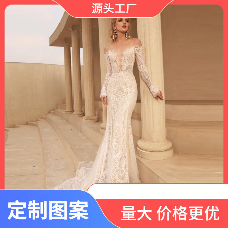 【高配款】乌市发货新疆包邮欧美时尚热销修身鱼尾蕾丝拖地婚纱新娘
