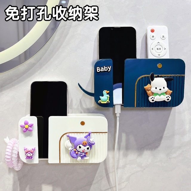 手机充电床头放置架壁挂免打孔可爱卡通家用卧室空调遥控器收纳盒