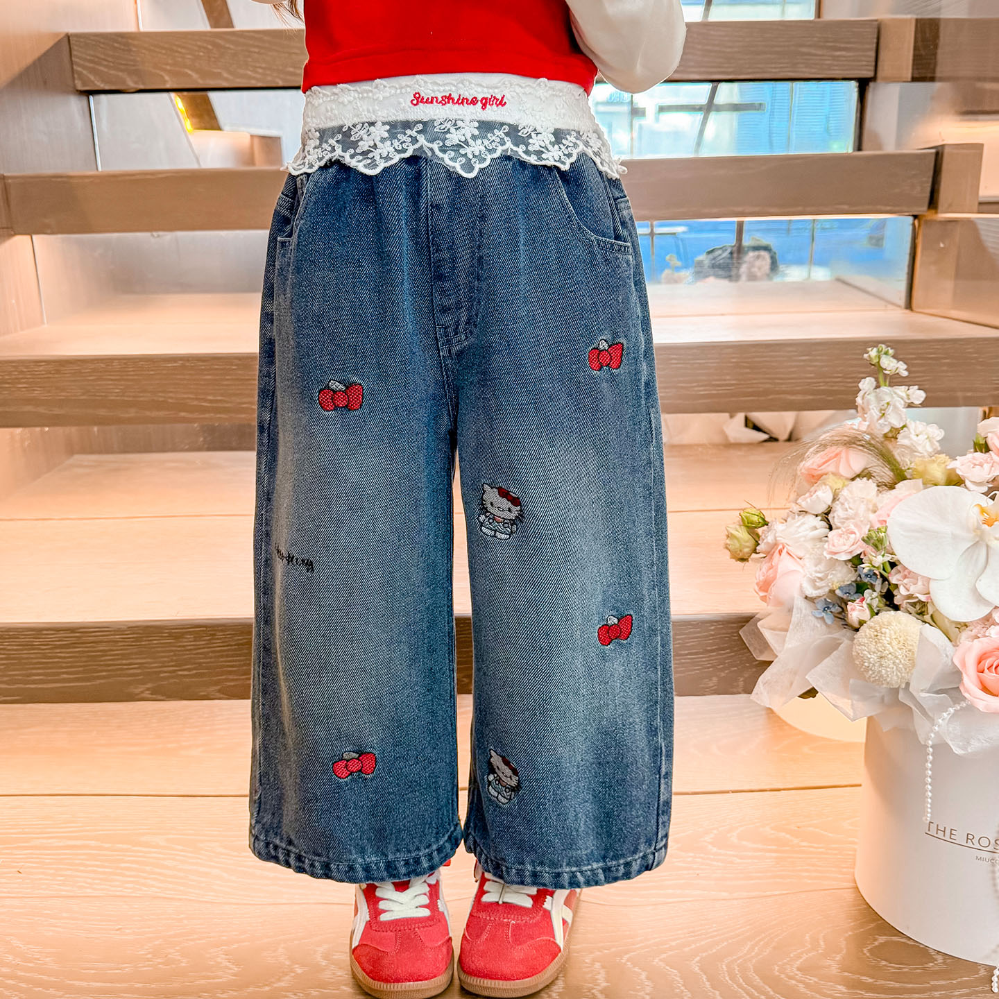 女童牛仔裤洋气时髦儿童阔腿裤子小女孩直筒裤宝宝春秋装2025新款