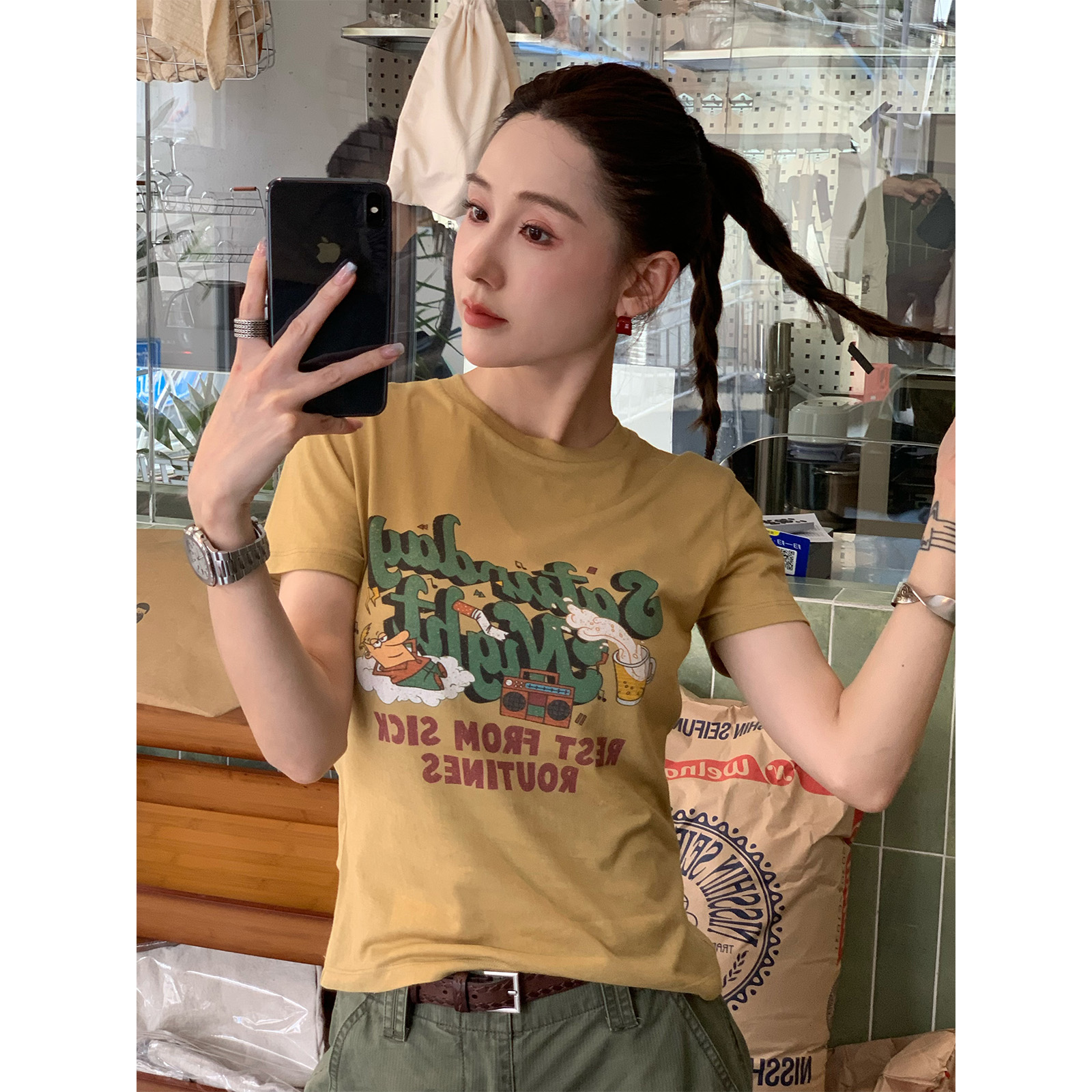 PH 《周末派对》夏季潮流时尚小众美式复古印花休闲百搭短袖PH2369