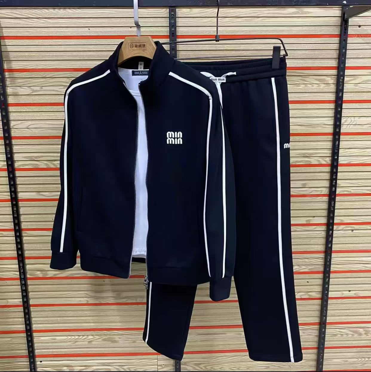 2025秋季新款男士m家高端时尚百搭套装休闲拉链针织夹克外套裤子