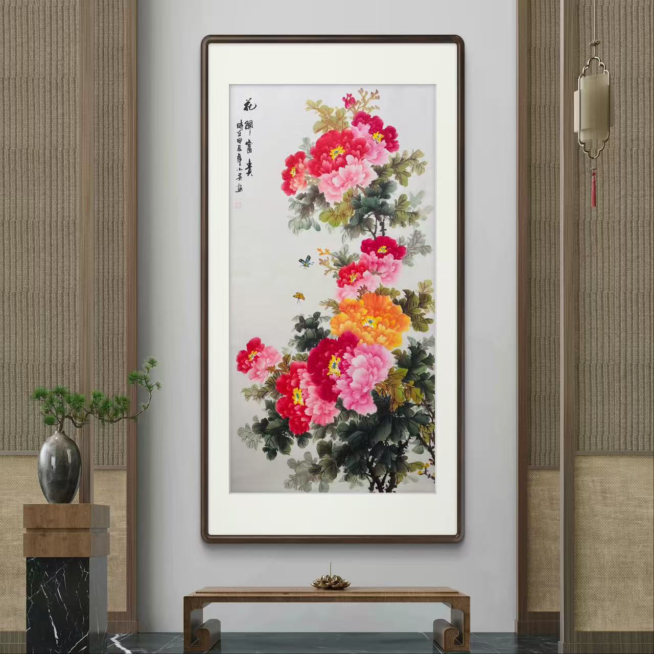 《花开富贵》纯手绘国画四尺竖幅牡丹花玄关走廊挂画作品文玩探宝