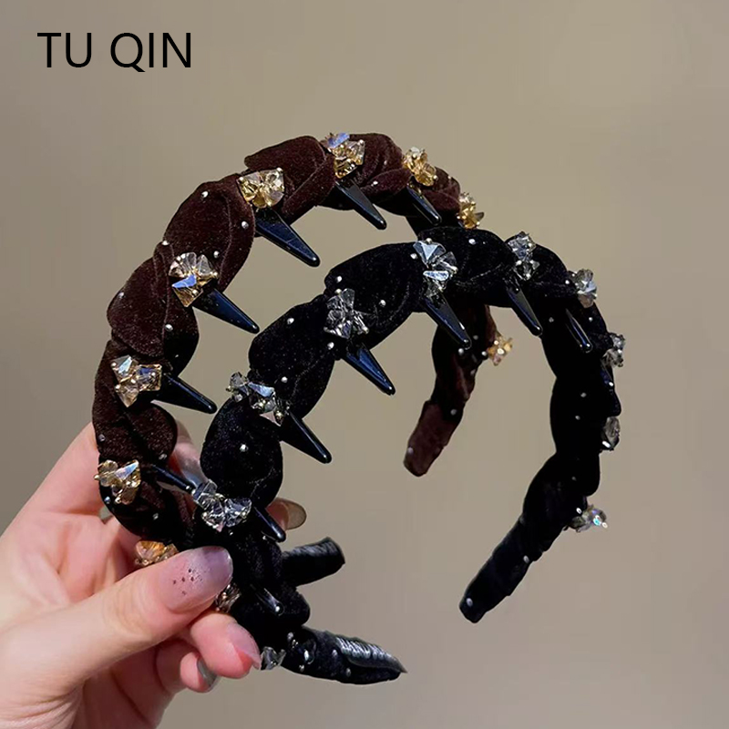 TUQIN【图勤】满天星丝绒水晶波浪发箍通用简约风日韩女气质复古风
