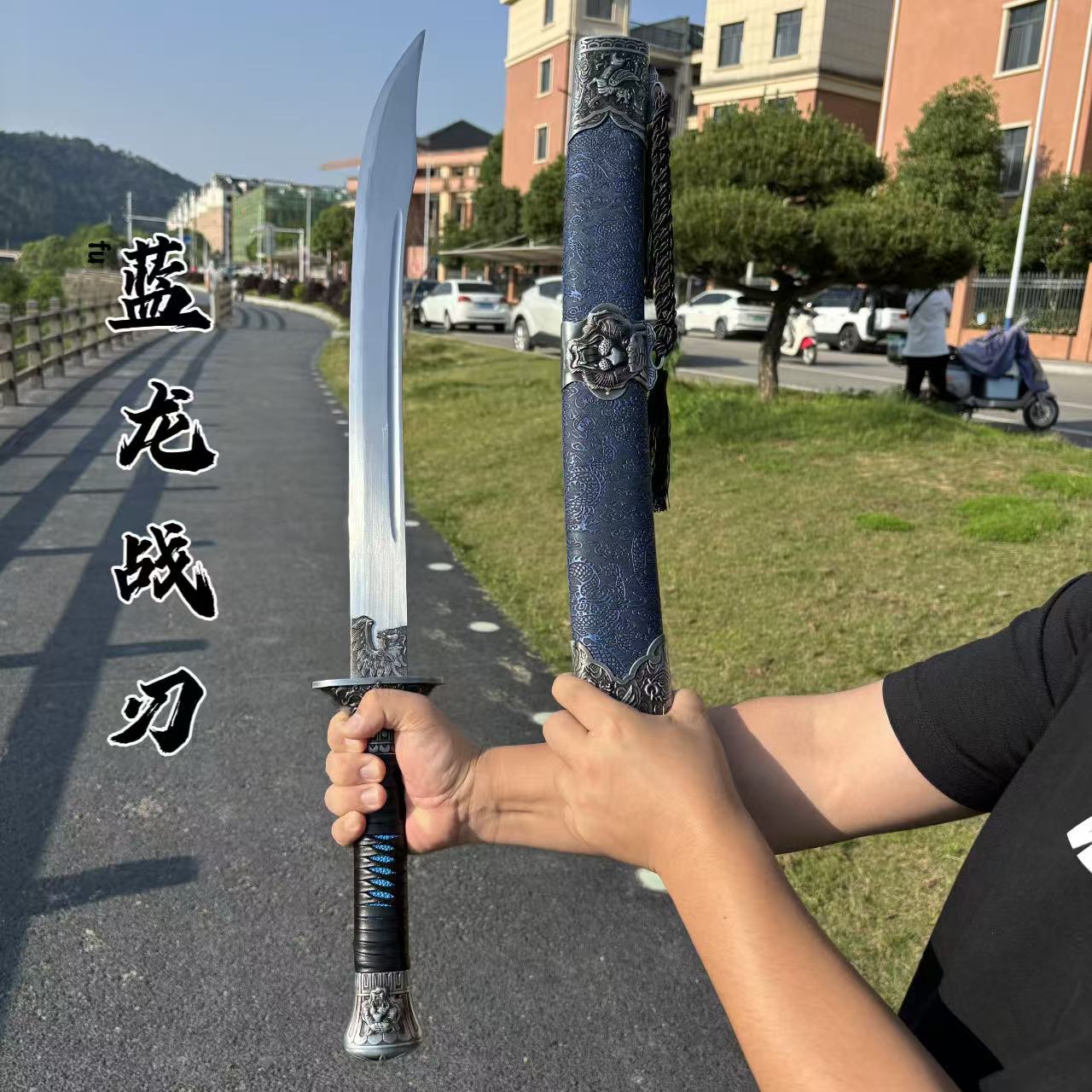 高锰钢一体龙骨龙虎牛尾刀户外防身武术锻炼冷兵器收藏摆设未开刃