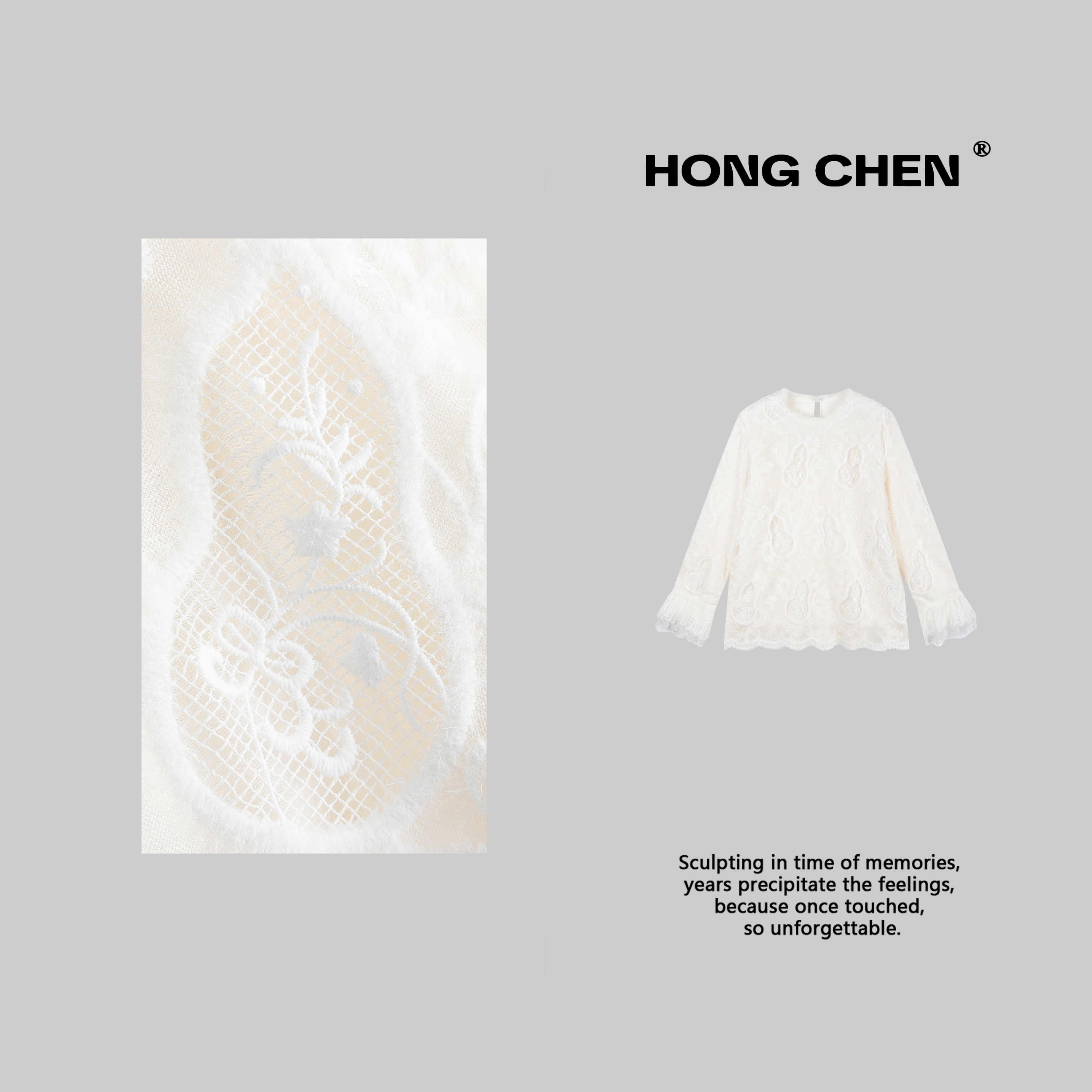 【虹辰】高端时尚镂空T恤气质高级感百搭花边立体葫芦花上衣-HC3075