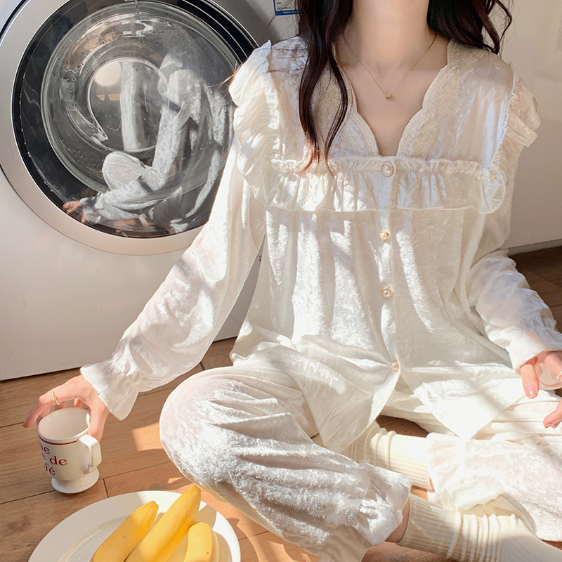 带胸垫金丝绒睡衣女款爆款2025新款春秋长袖套装女士家居服可外穿