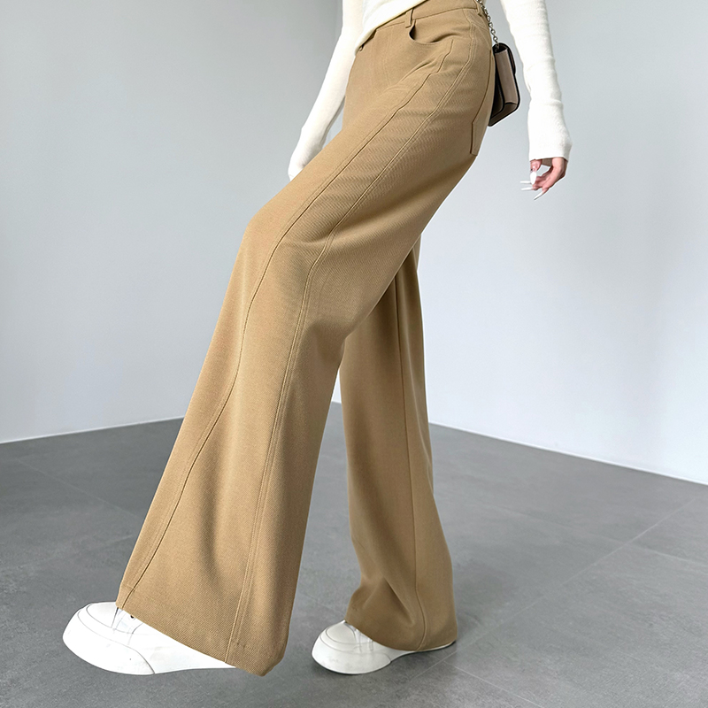 卡其色阔腿牛仔裤女2025新款春秋休闲直筒松弛感高腰垂感复古裤子