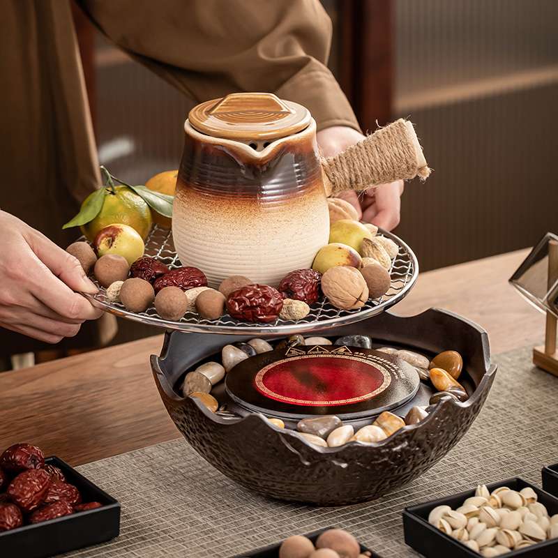 德国围炉煮茶室内家用全套黑晶炉煮茶壶花茶茶具套组罐罐青石茶炉