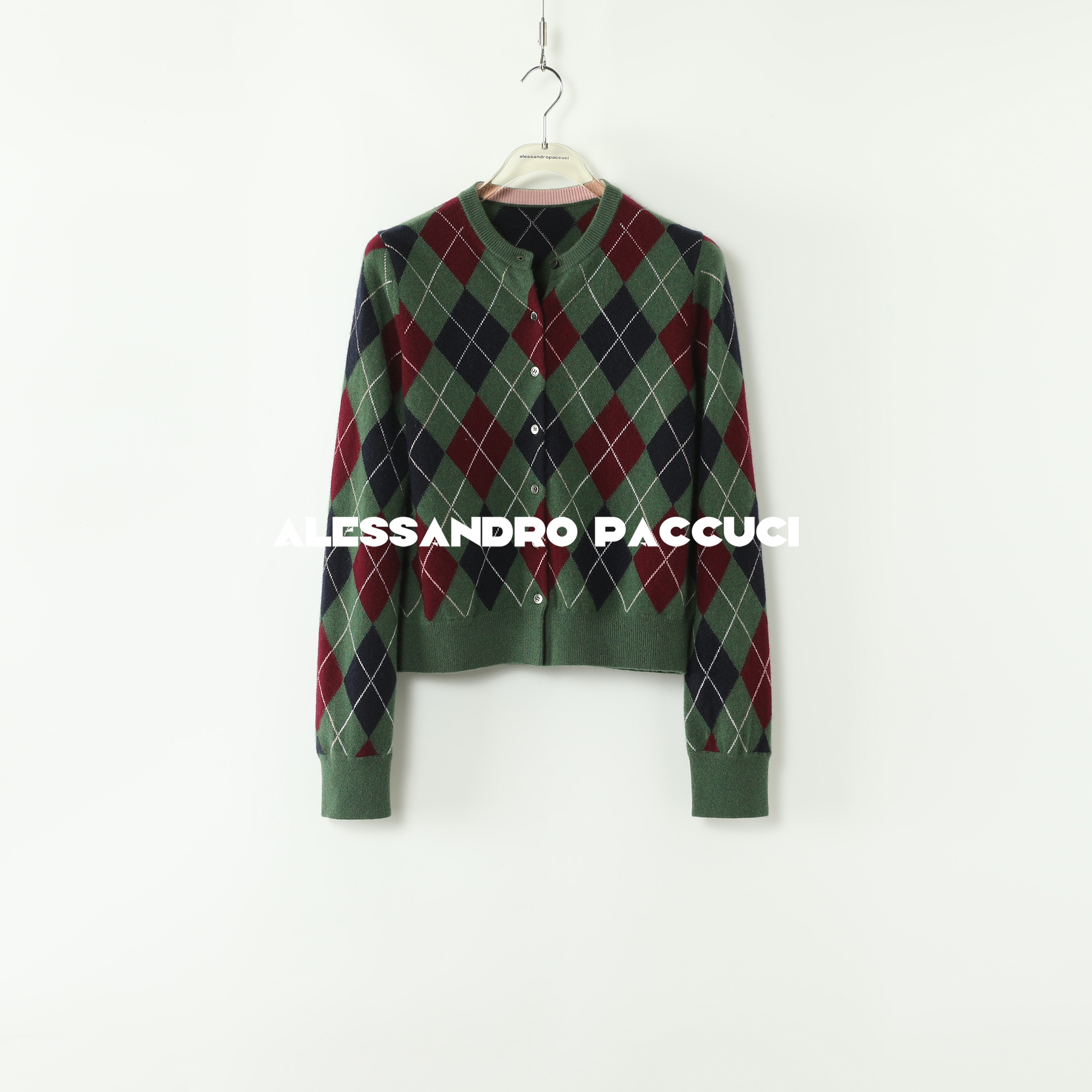 AP洛哥43114SK/-1【威萨姆森林】100羊绒菱格嵌花时尚针织开衫