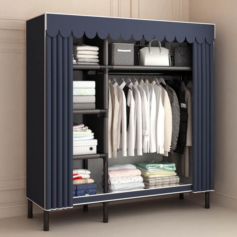 简易布艺衣柜组装家用卧室新型全钢架加厚粗出租房经济型收纳衣橱