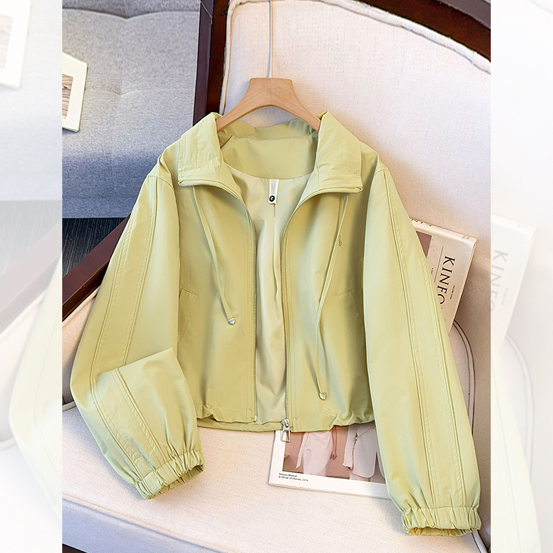 短款夹克女2025新款今年流行爆款春秋季小个子休闲百搭果绿色外套