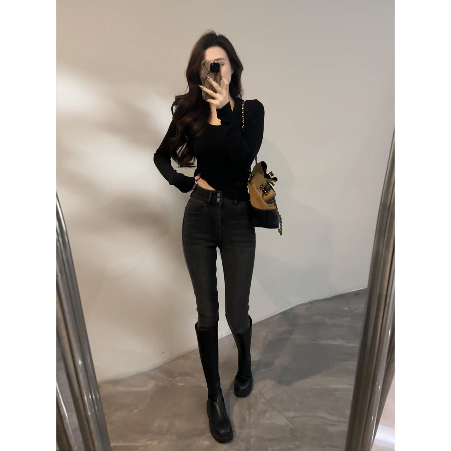 【大婷婷】秋冬新款小脚高腰加绒铅笔裤时尚显瘦修身牛仔裤DN-002