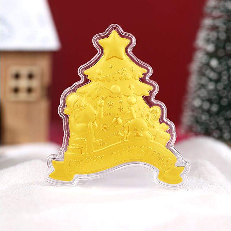 含金工艺品周金生金片圣诞树老人麋鹿圣诞节快乐礼物送女友含金