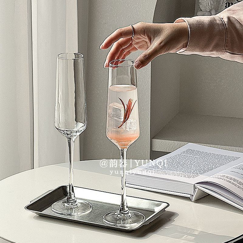 香槟杯高脚杯ins高颜值葡萄酒杯家用轻奢水晶杯子微醺套装酒杯
