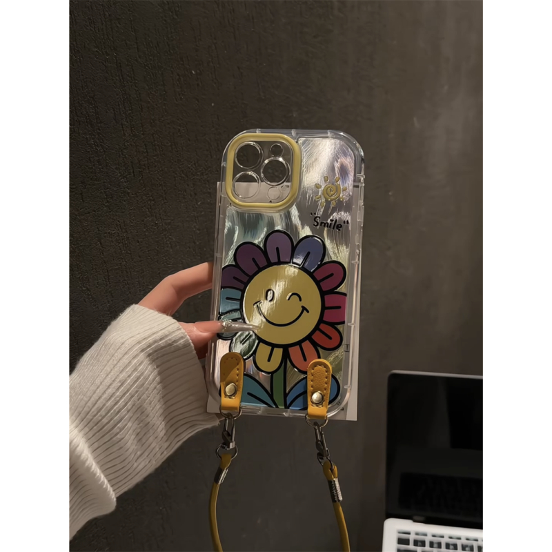 微笑太阳花适用苹果16pro泡芙手机壳iPhone15羽纱华为p防摔小米15