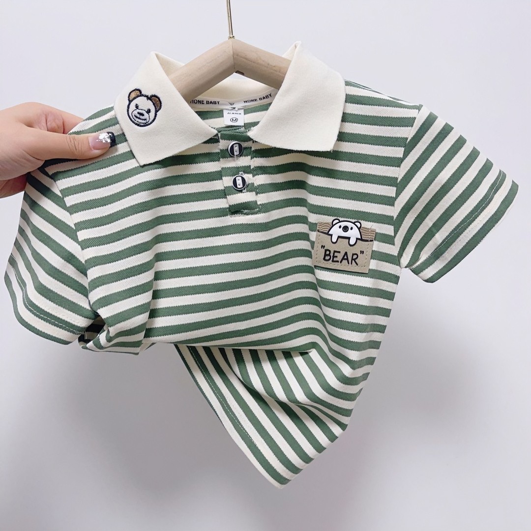 儿童短袖夏装条纹polo衫2025新款洋气透气宝宝上衣男童t恤休闲夏