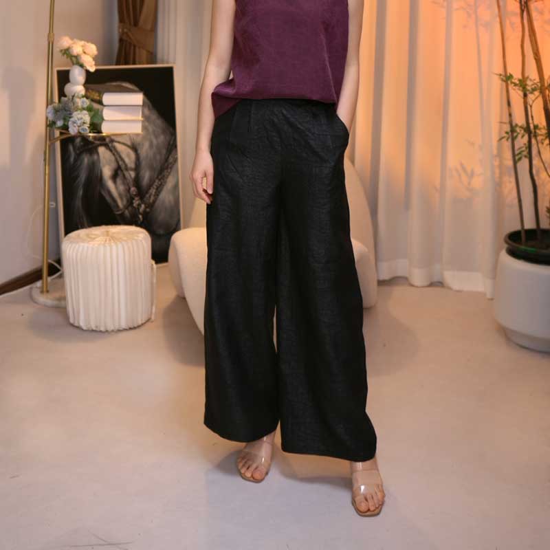100%桑蚕丝·香云纱阔腿休闲裤女款K93054