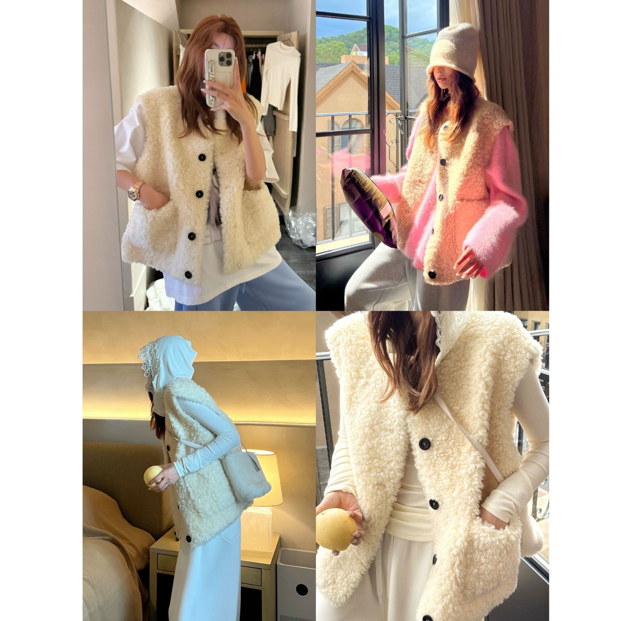 婉君【小羊羔羔-羊毛】秋冬季时尚设计毛绒外套马甲LWJ25C3C2800