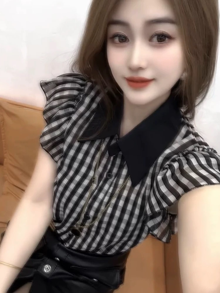 POLO领条纹正肩短袖衬衫女2025夏季新款宽松显瘦百搭洋气上衣