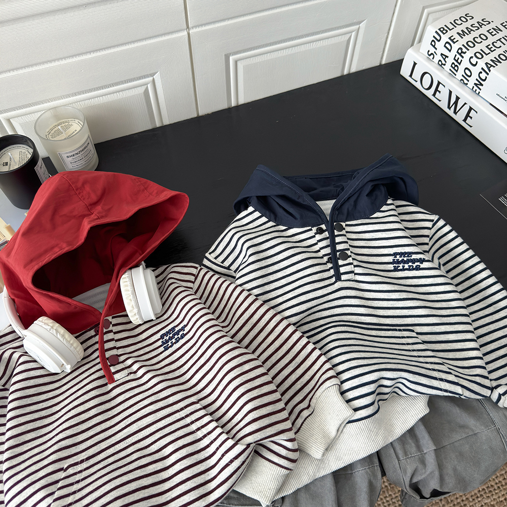 春秋套头常规条纹刺绣男条纹卫衣上衣男童秋装秋季