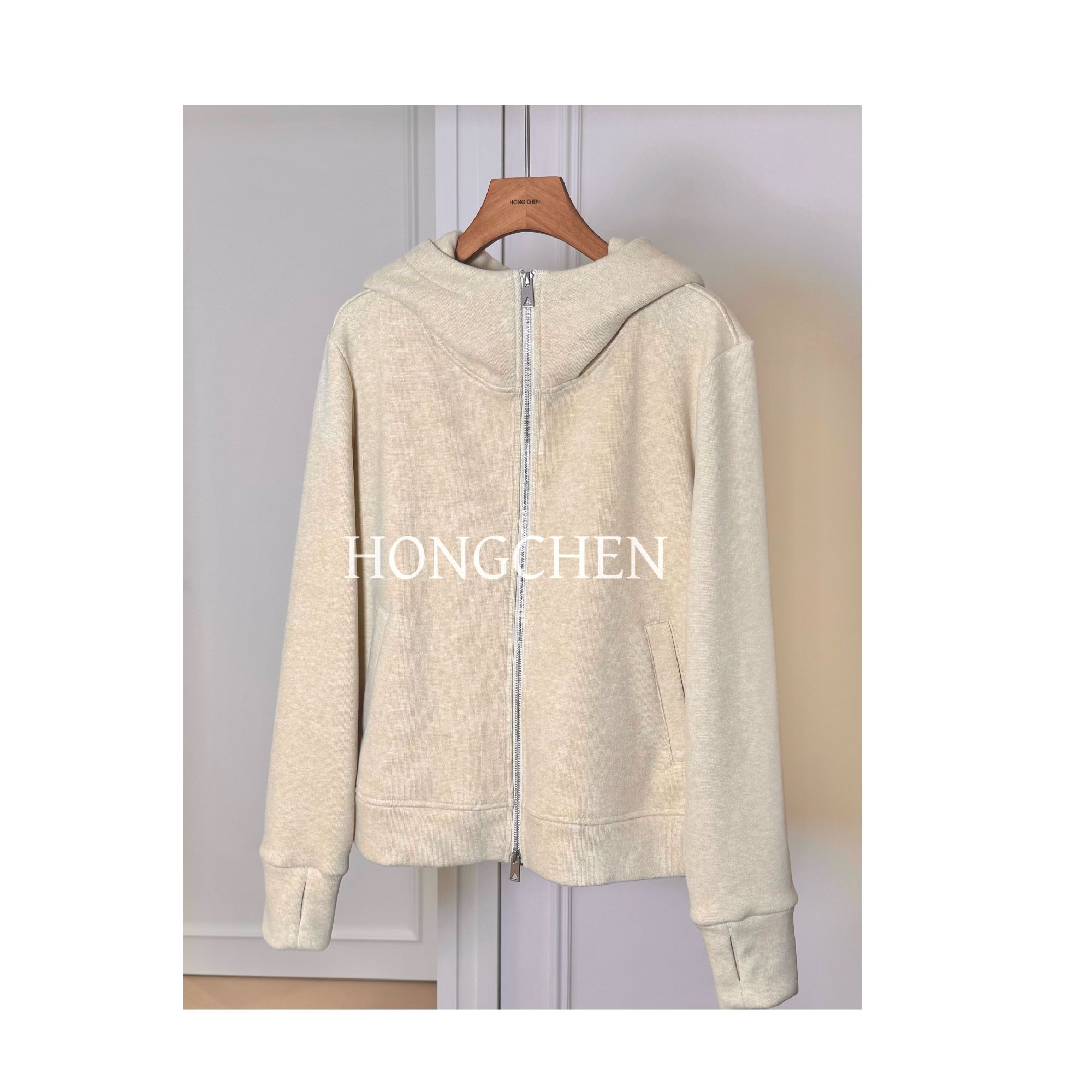 【虹辰】高端时尚舒适百搭宽松休闲风暖绒高级感气质连帽上衣HC3077