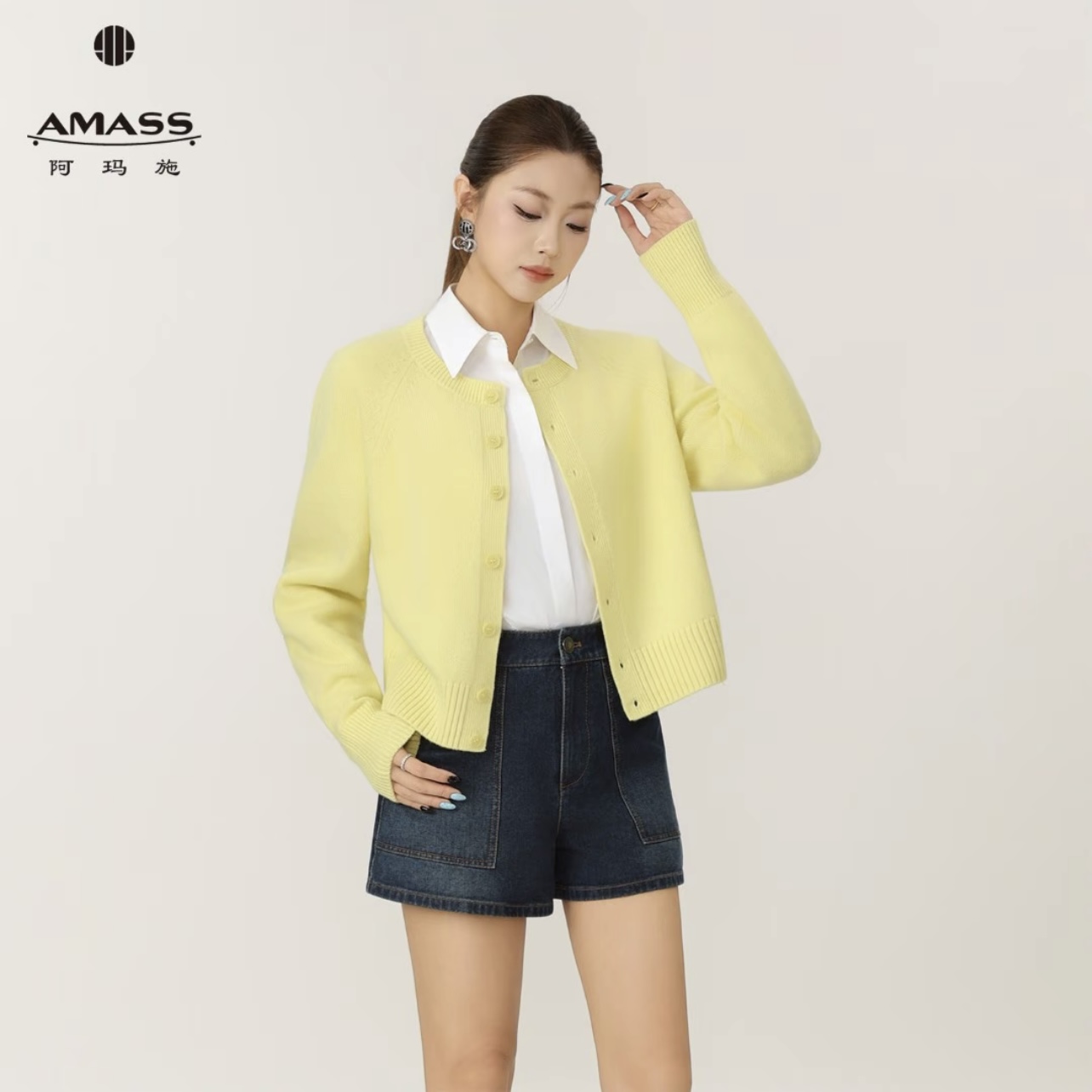 AMASS/阿玛施双11好物新款保暖毛衣简约百搭圆领针织开衫548033