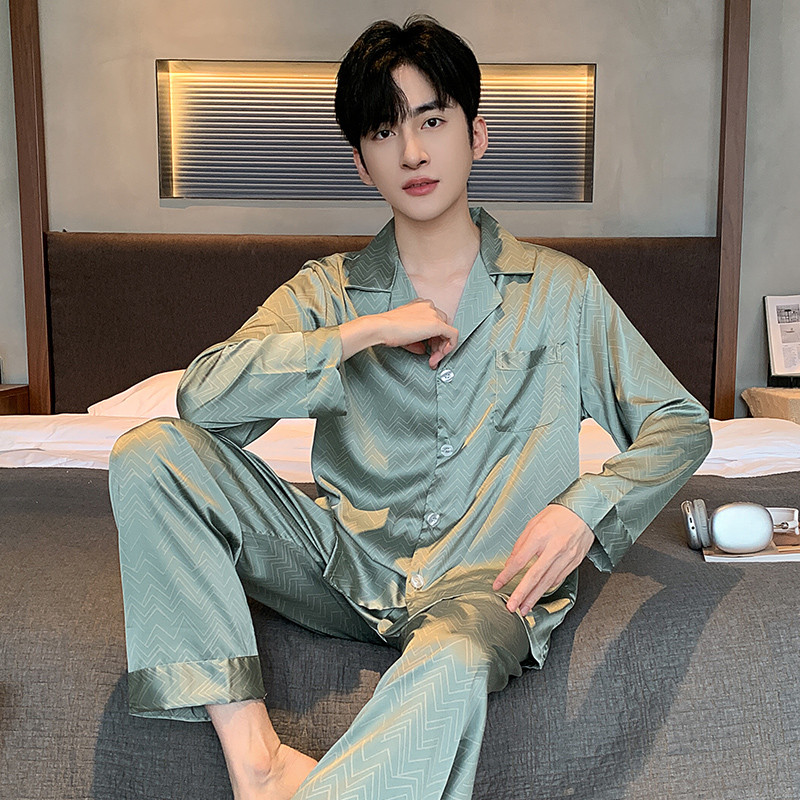 冰丝睡衣男春秋长袖长裤2025新款宽松夏季家居服男士薄款套装
