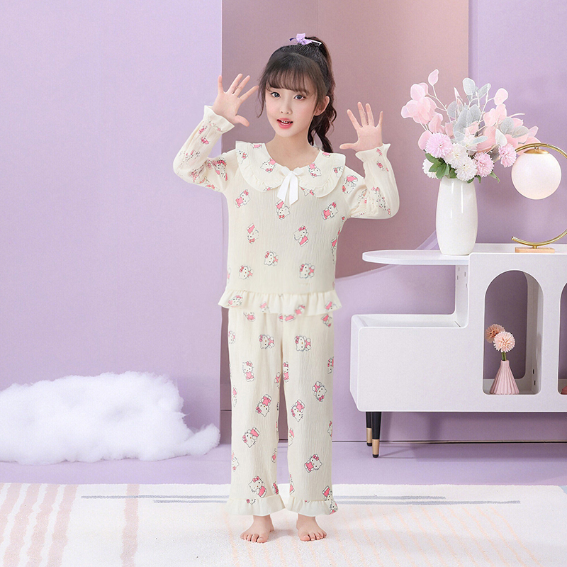 【公主风】2025新款儿童女童娃娃领时尚长袖家居服套装