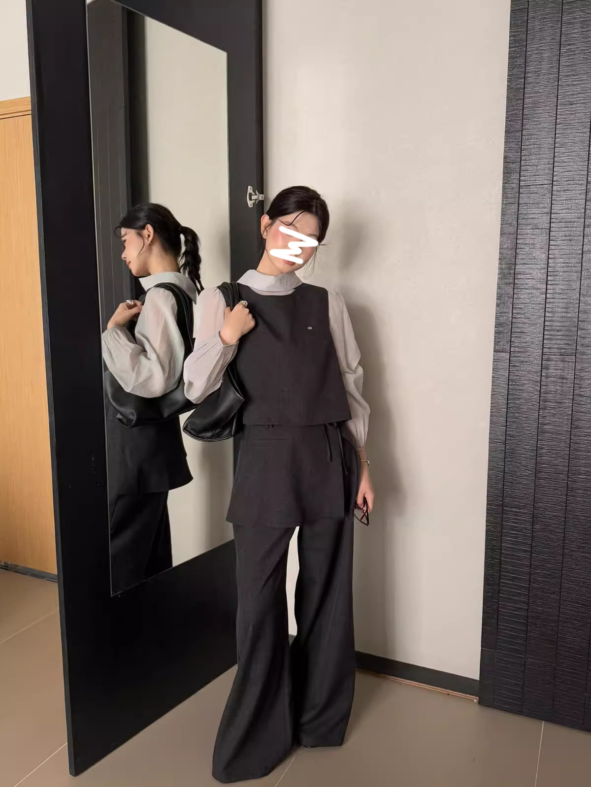 韩系复古时尚套装背心马甲衬衫两件套女秋季阔腿西装休闲裤四件套