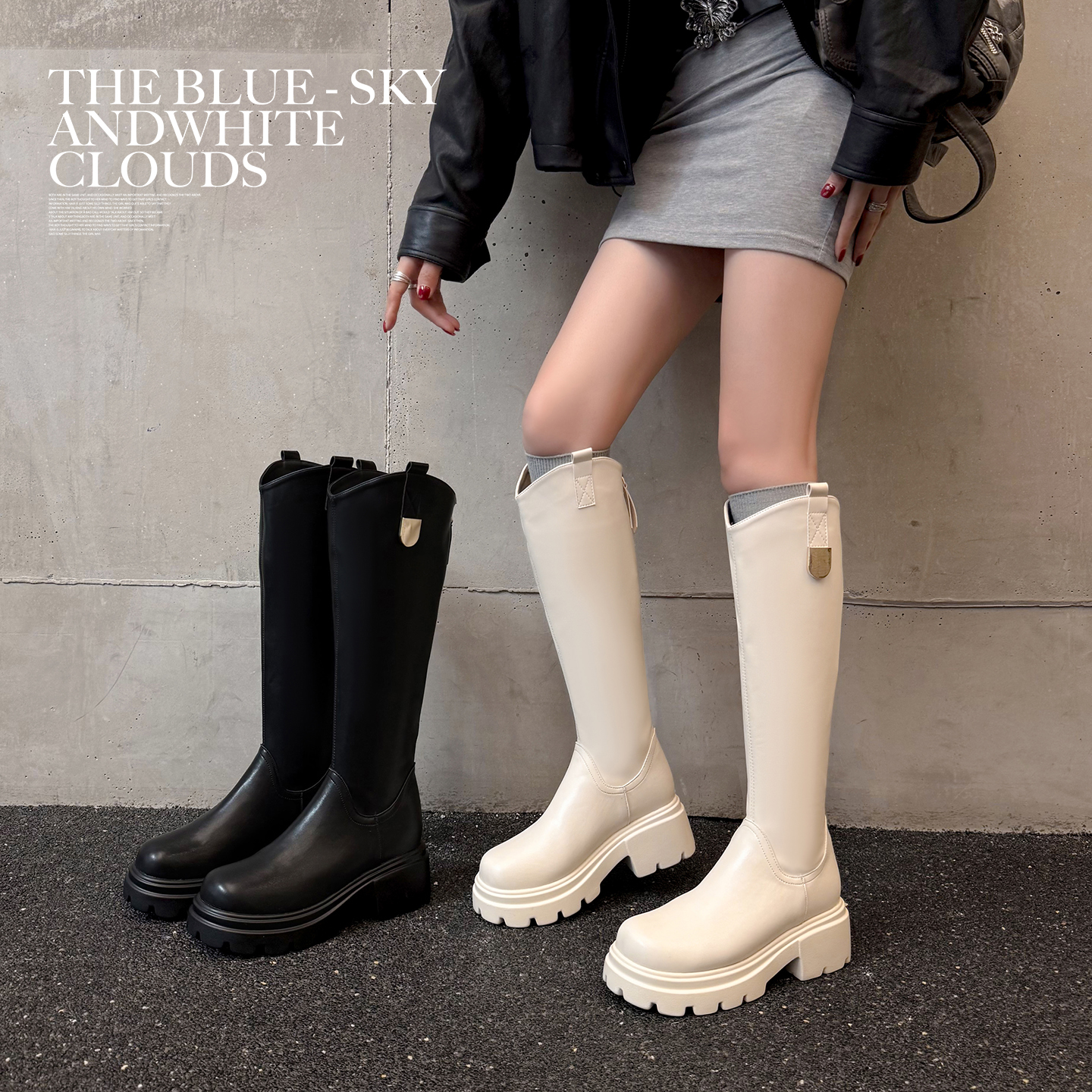 大码靴子女胖mm长筒靴2025秋冬白色加宽厚底长靴大筒围粗腿骑士靴