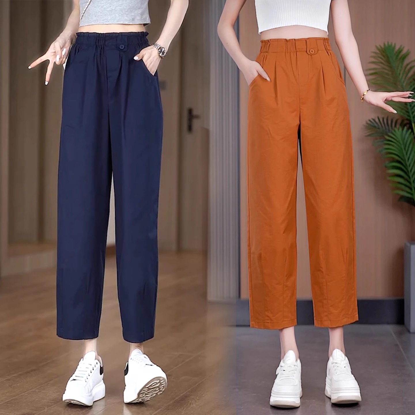 花苞阔腿休闲裤女夏季薄款2025年流行新款松紧腰纯欲慵懒风女装