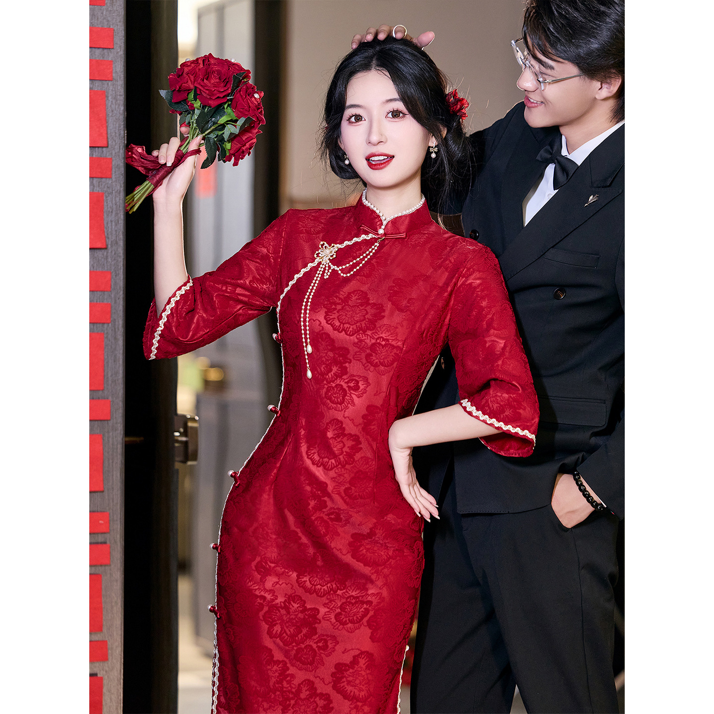 红色敬酒服旗袍2025年新款优雅复古气质年轻款新娘结婚绝美连衣裙