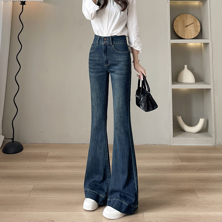 高腰微喇牛仔裤女春秋季2025年新款爆款高腰弹力显瘦直筒喇叭裤子