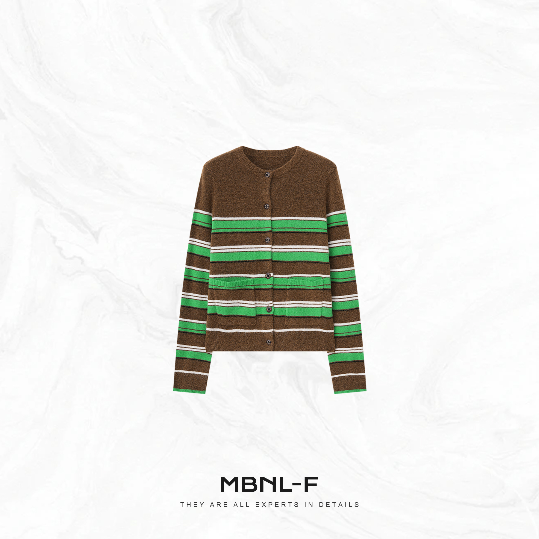 MBNL-F"松绿开衫“ 羊驼毛绵羊毛定织条纹毛衣开衫 秦磊TH-MY112